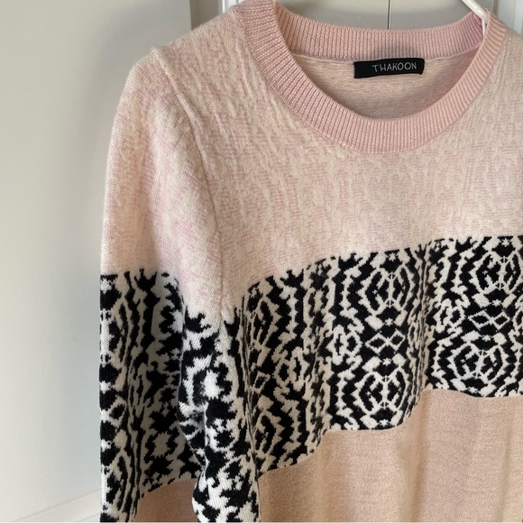 Thakoon Pink and Black Mixed Media Wool Sweater Size Large - Picture 3 of 13